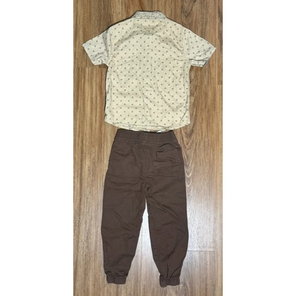 Kenneth Cole Boys Brown & Tan 2-Piece Set Shirt & Drawstring Pants - Size 4